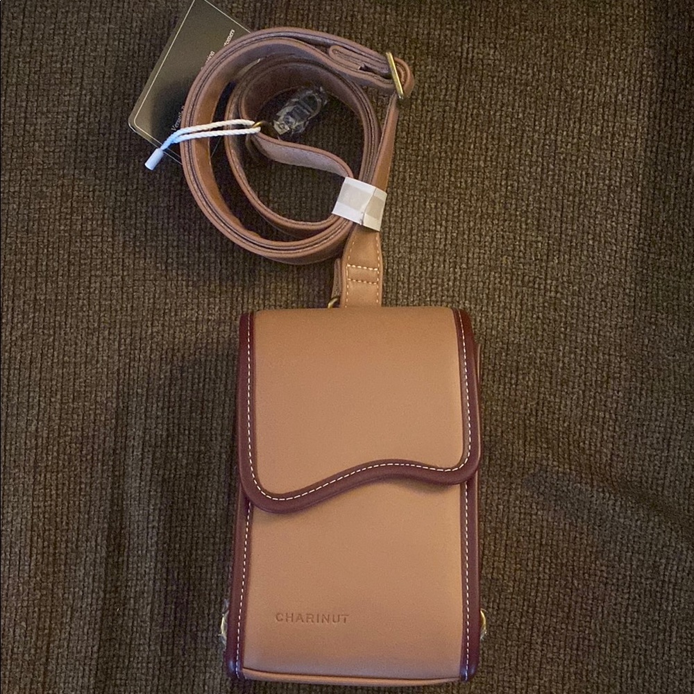 Tan and Brown Phone Crossbody Bag